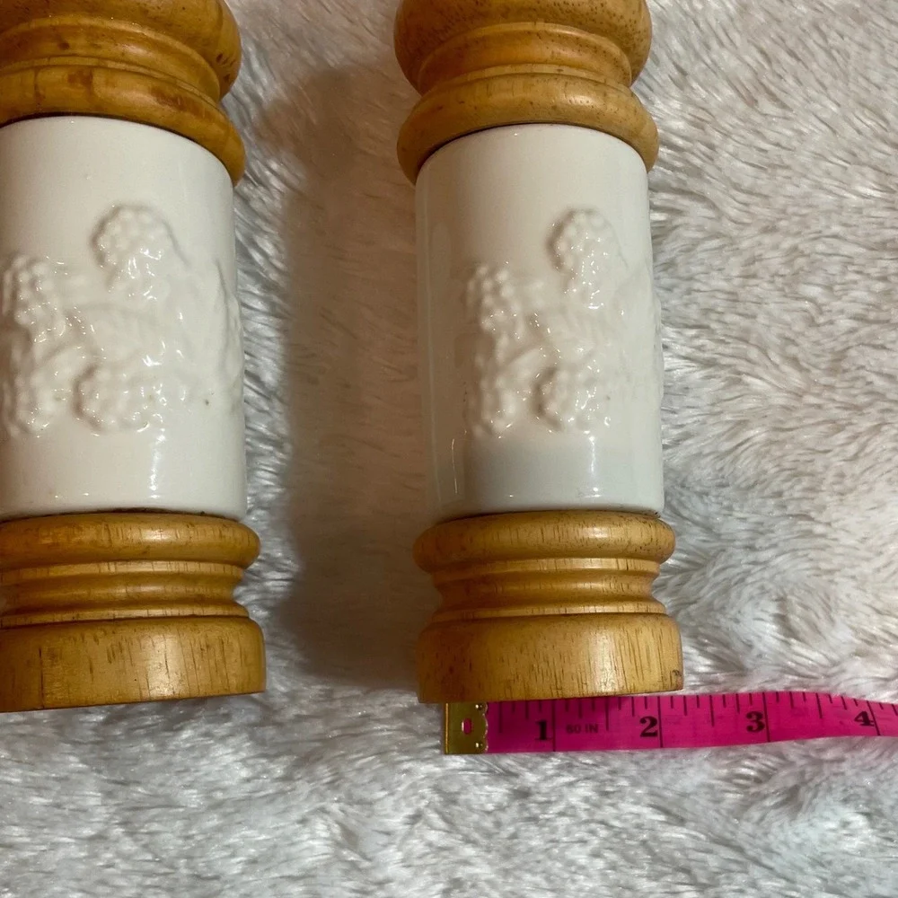 Mr. Dudley Ceramic Wood Salt Shaker and Pepper Mill Set Grape Motif Cottagecore